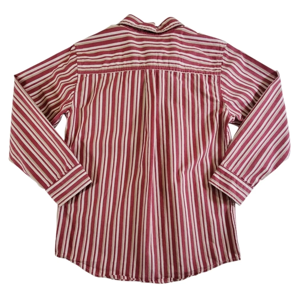 K1180 * Gymboree Boys Striped Long Sleeve Button Down Red Tan Size M (7/8)